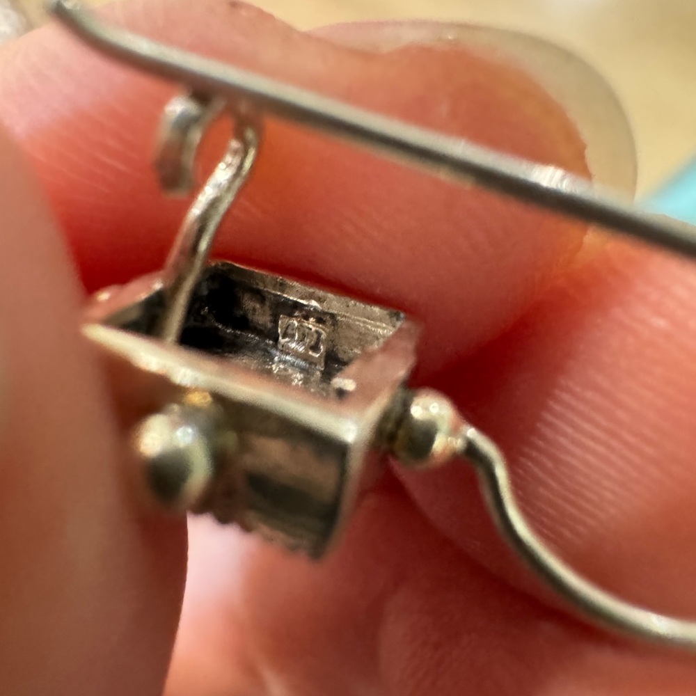 Vintage 925 Sterling Silver Marcasite Square Ladies Dangle Drop Earrings - Picture 4 of 5